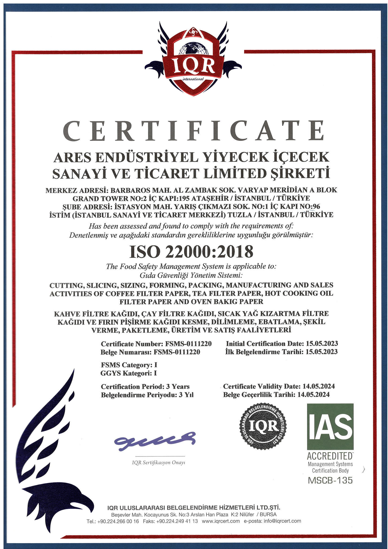 ISO 22000 certificate